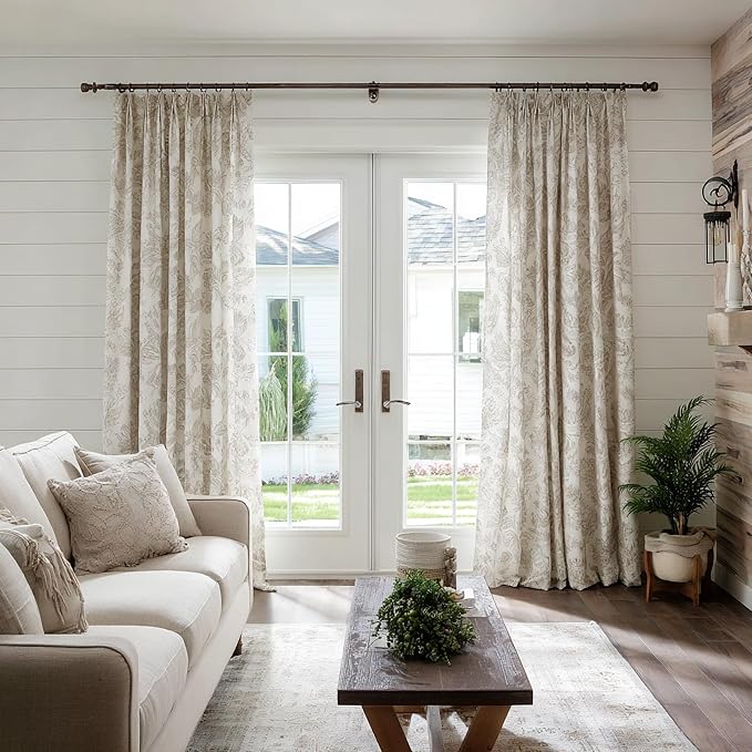 2 Pack Black walnut wood Grain Curtain Rods for Windows 66 to 120 Inches 1" Diameter Heavy Duty Window Curtain Rod Adjustable with Solid Finials for Living Room Bedroom Kitchen Farmhouse Outdoor