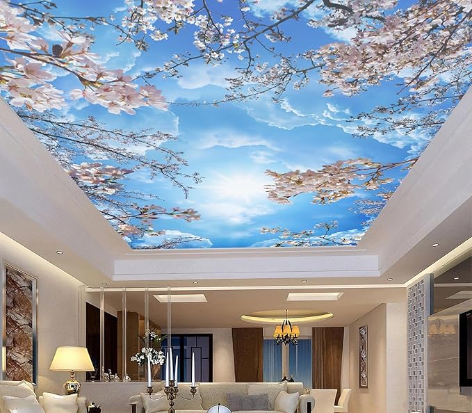 Sky Cherry Blossom Ceiling 3D Wall Mural Wallpaper 137" x 100"