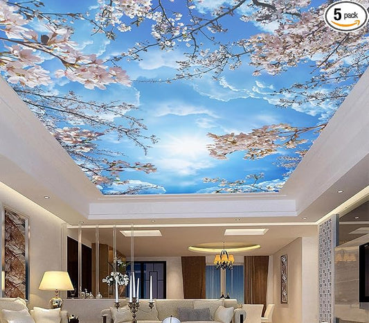 Sky Cherry Blossom Ceiling 3D Wall Mural Wallpaper 103" x 69"