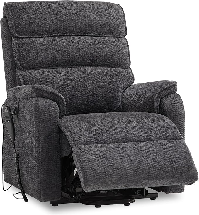 DYNOX Big Man Large-Wide Power Dual Motor Lift Recliners Chairs for Elderly Lay Flat Lift Chair with Infinite Positions, Heat & Massage, Supports 400 LBS(9298,Chenille,Grey)