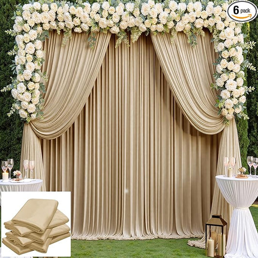 30×14 ft Wrinkle Free Beige Backdrop Curtain for Weddings Parties, 6 Panels 5×14ft Long Silky Polyester Photo Backdrop Drapes for Birthday Baby Shower Photography Background Cloth