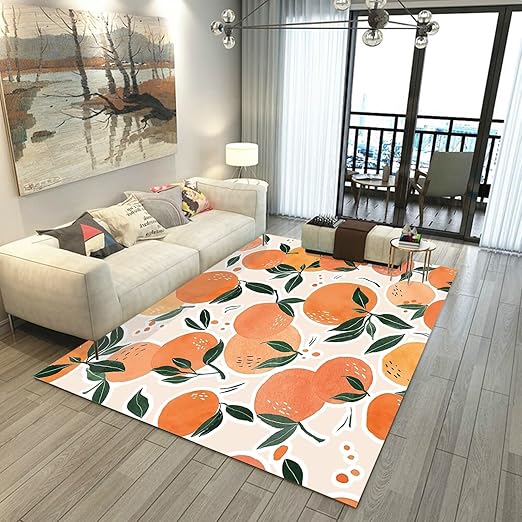 Orange Rug Tangerine Area Rugs for Bedroom Dorm Living Room Fruits Citrus Throw Rug Floor Mat Pad Doormat Carpet, 6' x 9'(180 x 275cm)