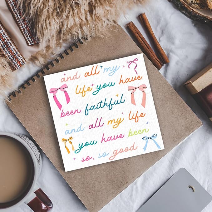 Christian Coquette Bow Wood Box Sign - Inspirational Desk Shelf Decor, Bible Verse Decor, All My Life You Have Been Faithful Christian Wooden Block Plaque Box Sign for room Table Decorations