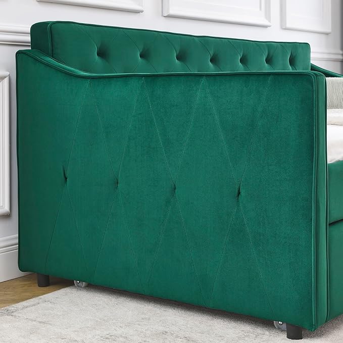 Bellemave Twin Upholstered daybed with Trundle, Velvet Sofa Bed Twin Size, daybed with Trundle for Adults, Kids, Girls, Teens, for Living Room, Green