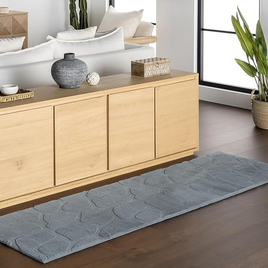 nuLOOM 2'6" x 8' Cozy Plush Area Rug, Machine Washable, Non-Slip, Soft Fluffy Shag Carpet for Living Room Bedroom Kids Room Nursery Home Decor, Jireh Grey Blue