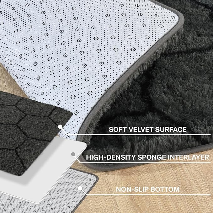 Meralax Hexagon Grey Rugs for Living Room Bedroom, 5x8 Soft Area Rug Fluffy Shaggy Bedside Rug, Machine Washable Indoor Gray Floor Carpet for Kids, Dorms, Nursery Rooms, Home Decor Aesthetic