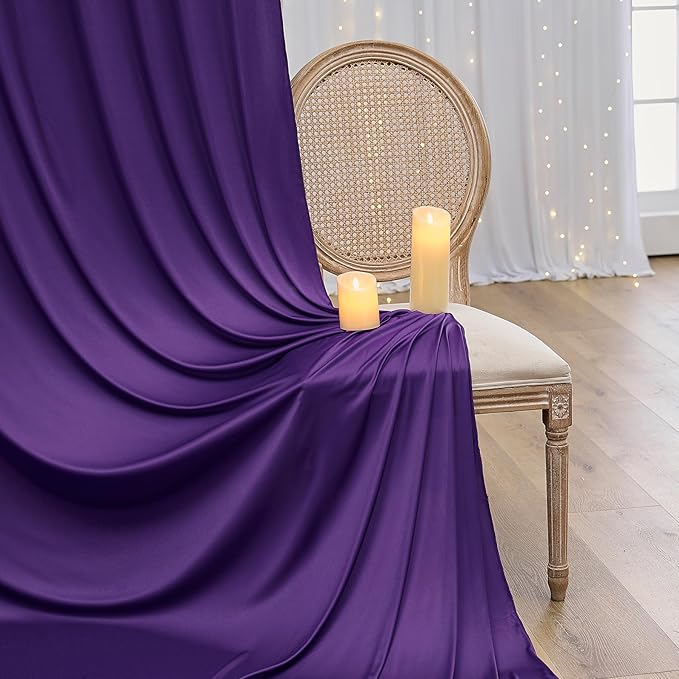 10×14 ft Purple Wrinkle Free Backdrop Curtain, Soft Silky Polyester Wedding Drapes 2 Panels 14ft Height Photo Backdrop Curtains for Parties Birthday Baby Shower Photography Background Cloth