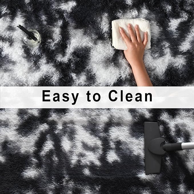 Merelax Soft Area Rugs for Livingroom Bedroom, Shaggy Plush Fuzzy Fluffy Carpet Furry Fur Rug, Modern Indoor Comfy Nursery Kids Dorm Home Decor Floor Mat, 4 x 6 ft, Tie-Dyed Black & White