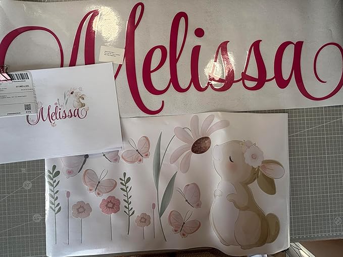 Personalized Girl's Name with Cute Cartoon Bunny Wall Sticker,Rabbit Kiss Butterfly Wall Decals, Bunny Wall Decor for Kids Nursery