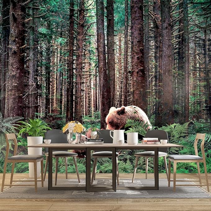 Forest Animals Bear wallpeper Kids Bedroom Woods Wall Mural - 160"x108"（Not Peel and Stick）