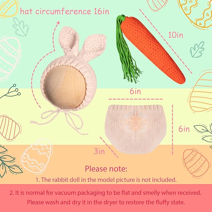 Easter Newborn Photography Props Bunny Outfit Crochet Baby Photoshoot Props Rabbit Carrot Set Baby Photo Prop Easter Gift