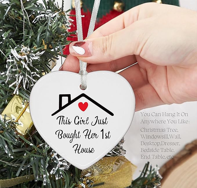 Heart Shaped Christmas Ornament-New Homeowner Gift-Happy New Home Present for First Time Buyer Realtor-Housewarming Ceramic Keepsake Decor with Gift Box