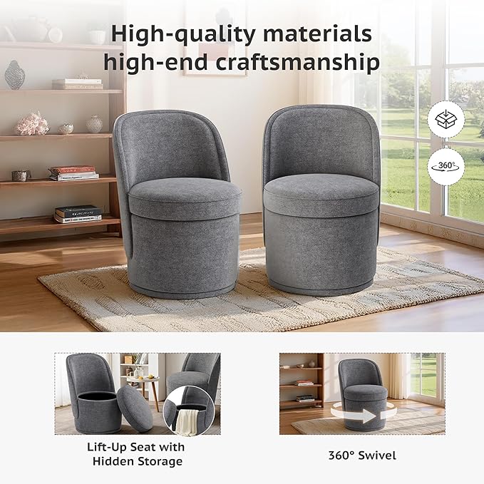 Swivel Accent Chair, 360° Swivel Chair with Hidden Storage, Modern Small Barrel Swivel Armchair for Living Room/Bedroom, Darkgrey