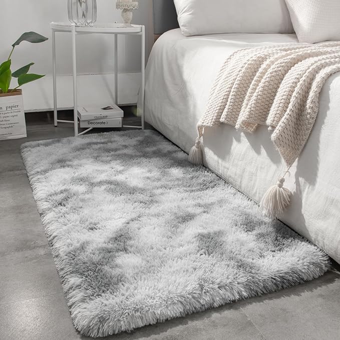 Merelax Soft Area Rugs for Livingroom Bedroom, Shaggy Plush Fuzzy Fluffy Carpet Furry Fur Rug,Modern Indoor Comfy Nursery Kids Dorm Home Decor Floor Mat, 2 x 4 ft, Tie-Dyed Light Grey