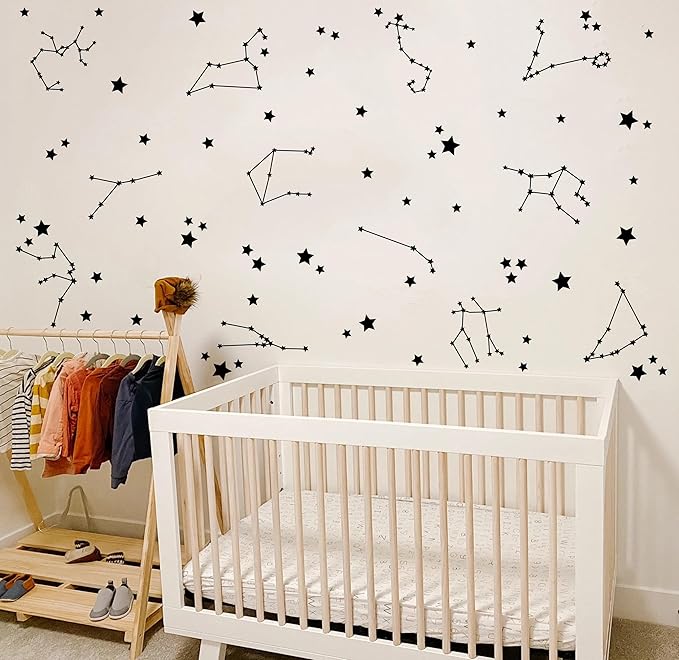 Constellation Wall Decals - Stars Wall Stickers for Nursery, Boys Bedroom, Kids Room - Vinyl Wall Decor Y85 (Black)