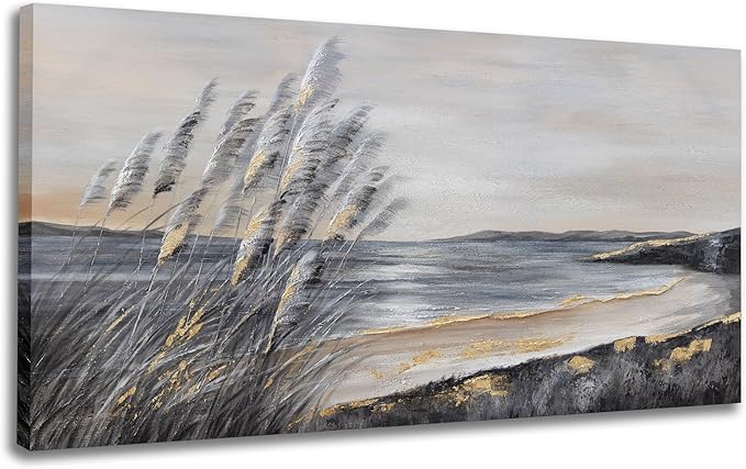 Yuaxker Ocean Wall Art Grey and Gold Ocean Art Wall Decor Canvas Painting Modern Minimalist Canvas Painting for Living Room, Bedroom, Dining Room Office Home Decor Artwork 24x48 inch