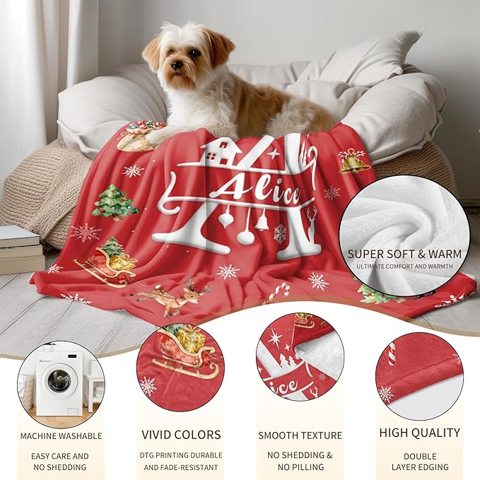 Ship Next Day, Custom Christmas Blanket - Merry Christmas Personalized Blanket, Xmas Gifts for Family Mom Dad Daughter Son Grandkids, for Teen Girls Women Man, Stocking Stuffers