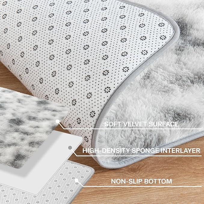 Merelax 4x6 Fluffy Soft Rugs for Bedroom Livingroom, Tie-Dyed White Grey Shaggy Area Rug, Abstract Bedside Rug Fuzzy Plush Carpet Comfy Nursery Rug for Kids Bedroom Dorm Indoor Home Decor Aesthetic