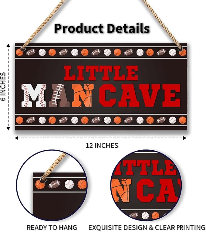 Sports Room Decor for Boys Room Little Man Cave Sign Decorations for Men Teenager Bedroom Nursery Playroom Wall Art - 6"x12" -A06