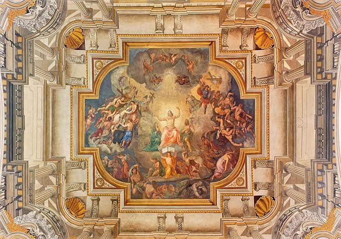 Gold Rome Church Ceiling Wallpaper Mural Renaissance Art Wall Mural Baroque Art Wall Decoration for Bedroom Living Room (Not Self-Adhesive)