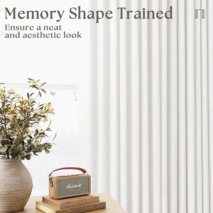 Ivory Linen Kitchen Curtains 36 Inch Length Pinch Pleated 2 Panels for Small Window Privacy Light Filtering Bathroom Window Drapes Neutral Semi Sheer Short Curtains for Front Door Laundry RV Camper
