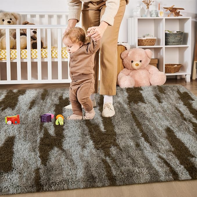 Meralax Area Rugs for Living Room Bedroom, Machine Washable 4x6 Feet Soft Fluffy Shaggy Bedside Rug, Indoor Floor Carpet for Kids Girls Boys, Dorms, Nursery Rooms, Home Decor Aesthetic, Abstract Beige