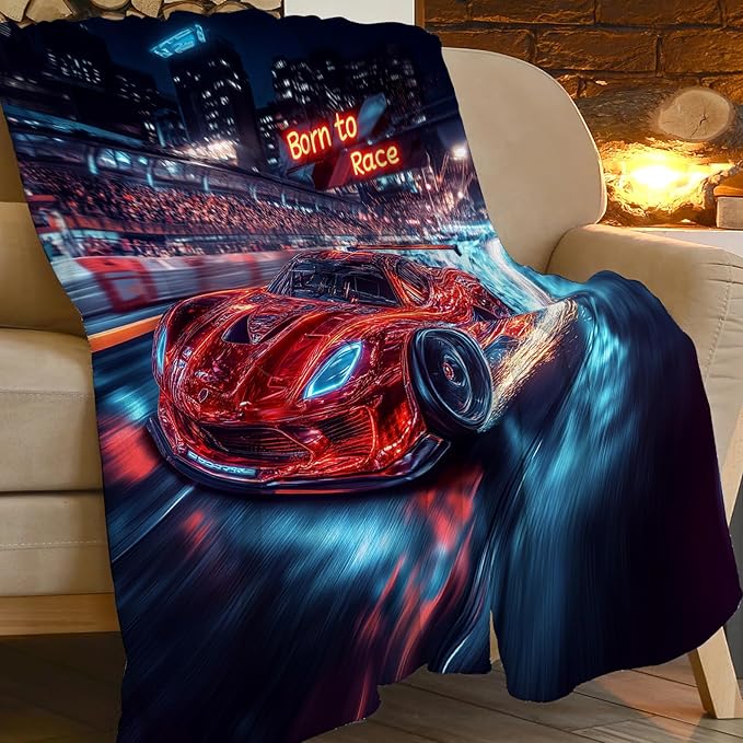 Car Blanket Cars Decor Throw Blanket Super Soft Flannel Lightweight Fluffy Plush Cozy Fuzzy Fleece Racing Lover Gifts Blanket for Kids Boys Adults Man for Bed Sofa 40"X50"