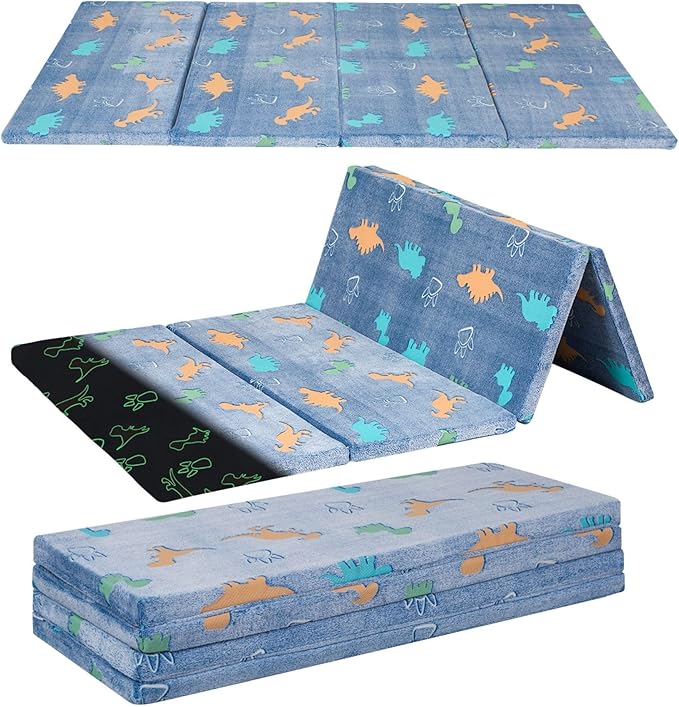 MeMoreCool Kids Floor Futon Mattress, Play Mat Muscle Mat Large 6x4 FT, Thicken Foam Tatami Mattress for Children Play Area, Foldable Sleeping Crawling Pad for Playroom, Dinosaur