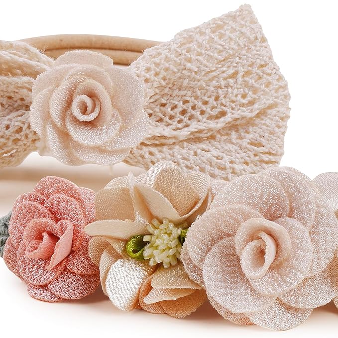 OOSAKU Baby Girl Flower Headbands Set Elastic Floral Headbands 6pcs Soft Nylon Hair Band for Newborn Toddler Hair Accessories (H-F0)