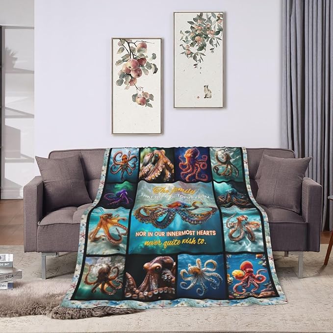 Octopus Blanket Octopus Decor Throw Blanket Super Soft Flannel Lightweight Fluffy Plush Fuzzy Fleece Ocean Blanket Gifts for Woman Girl Kids Boys for Bed Sofa Bedding 60"X80"