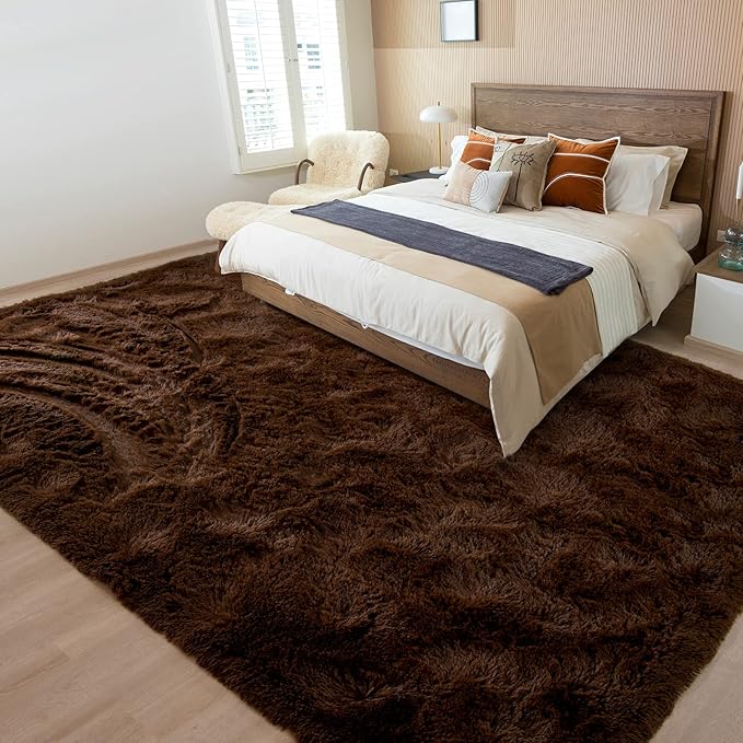 Merelax Soft Modern Indoor Large Shaggy Rug for Livingroom Bedroom Dorm Kids Room Home Decorative, Non-Slip Plush Fluffy Furry Fur Area Rugs Comfy Nursery Accent Floor Carpet 8x10 Feet, Brown