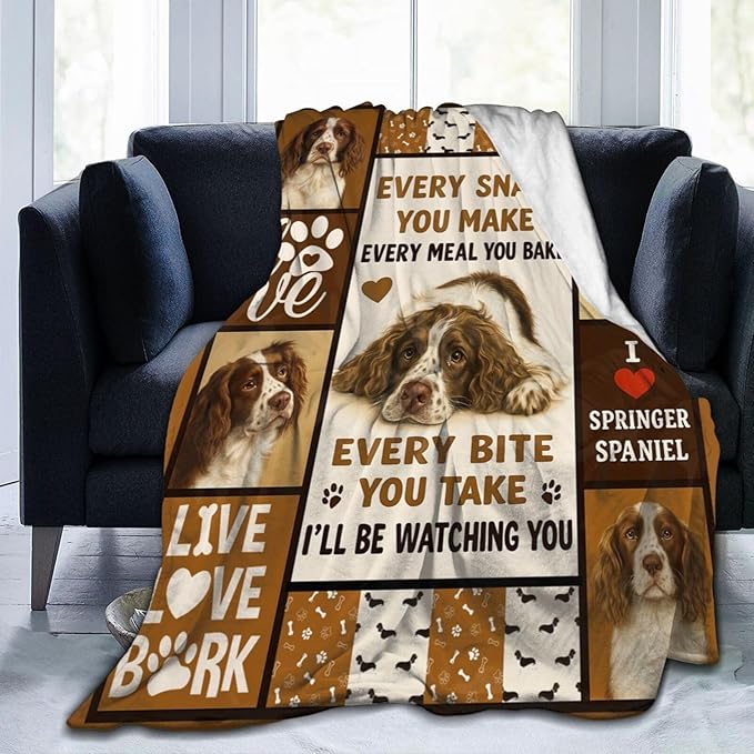 Springer Spaniel Blanket English Springer Decor Throw Blanket Super Soft Flannel Fluffy Plush Cozy Fuzzy Fleece Stuff Blanket Gifts for Dog Lover Woman Girl Kids Adults for Bed Sofa Couch 50"X60"