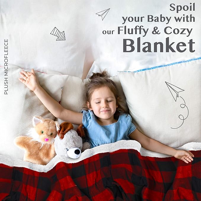 Ultra Soft Sherpa Fleece Plaid Baby Blanket | Cozy, Plush Throw Blanket for Kids | Reversible Plaid | Washable | Wide Size for Extra for Warmth & Comfort | Cute