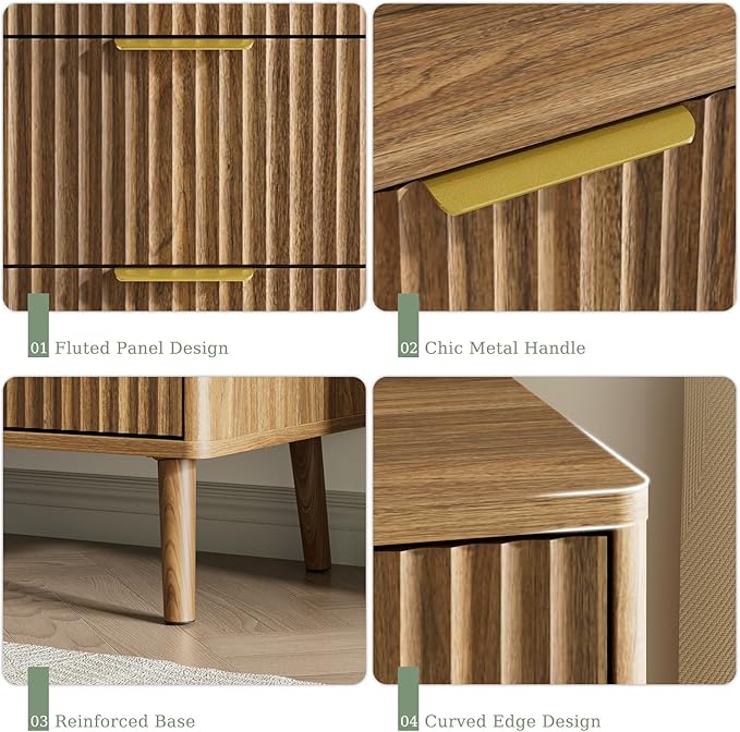 LYNSOM Fluted 9 Drawer Dresser for Bedroom, 55" Wide Modern Chest of Drawers with Curved Profile Design and Metal Handles, Wood Dresser TV Stand & Storage Organizer for Bedroom, Hallway, Walnut