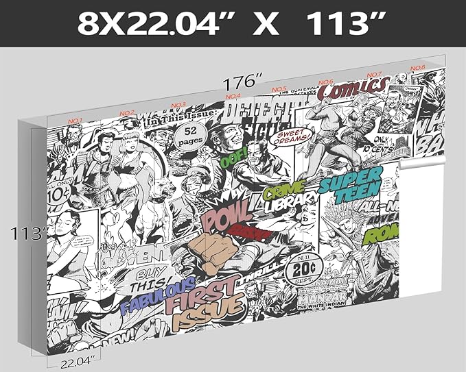 XMPMBM-Cartoon Hand-Painted Comics Nursery Room Fabric Wallpaper Kids Gaming Room Graffiti Bedroom Wall Mural-W 176" X H 113"（138 Square Foot）
