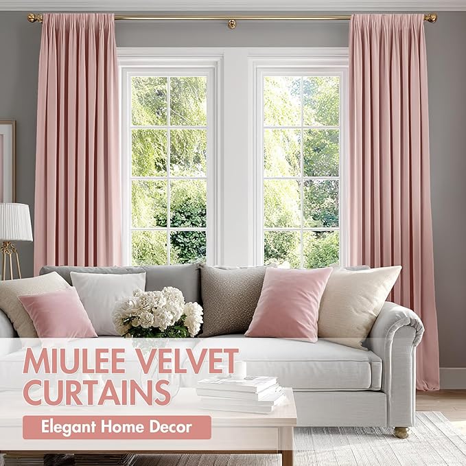 MIULEE Baby Pink Velvet Curtains Thermal Insulated Blackout Curtain Drapes for Bedroom Living Room Darkening 108 Inches Long Curtains Panels Rod Pocket Set of 2
