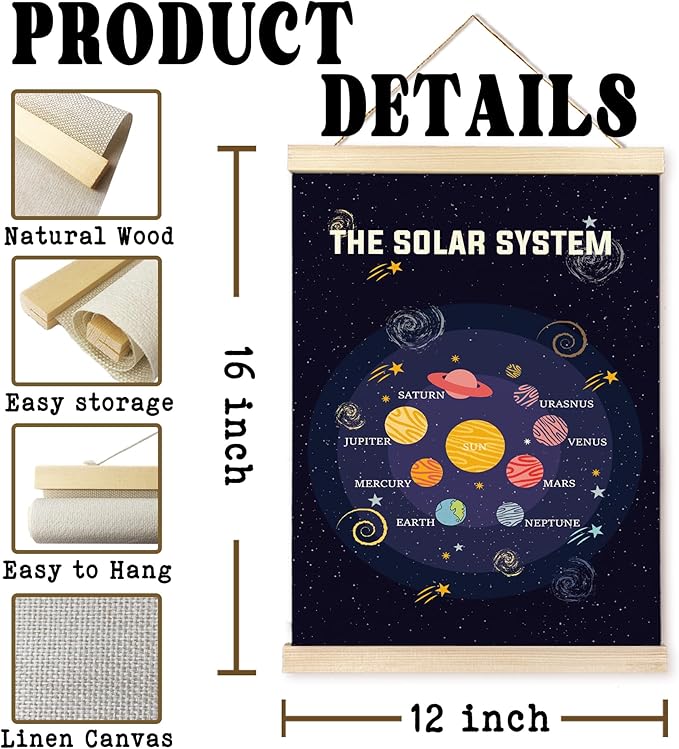 Hiuwevt Solar System Poster Hanger Frame, Space Nursery Decor, Mystical Cosmic Educational Wall Art Decor for Kids Boys Room Nursery Classroom Home, 12x16 Inch Set of 2