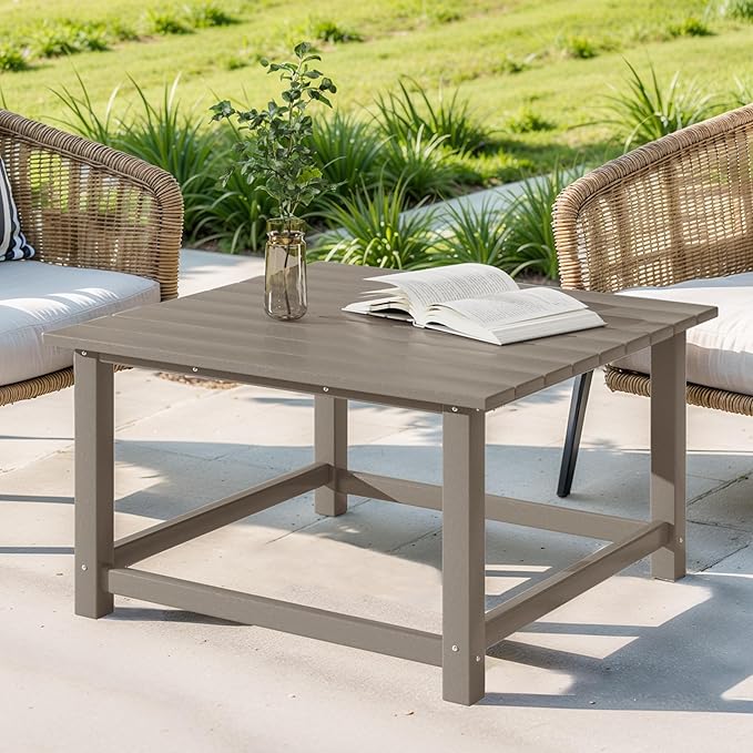 Costaelm Paradise Kids 5-Piece HDPE Outdoor Square Patio Dining Table and Chairs Set, Weathered Wood