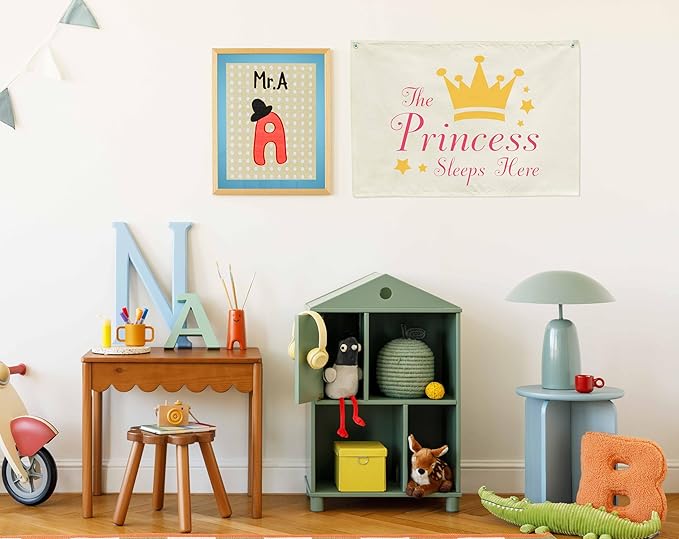 the Princess Sleeps Here-Rectangular Banner Flag Poster Wall Decor for Baby Girl Kids Teen-Nursery Above Crib Bedroom Door Wall Sign Decorations-Girl Present-Birthday Baby,Shower Christmas Gift