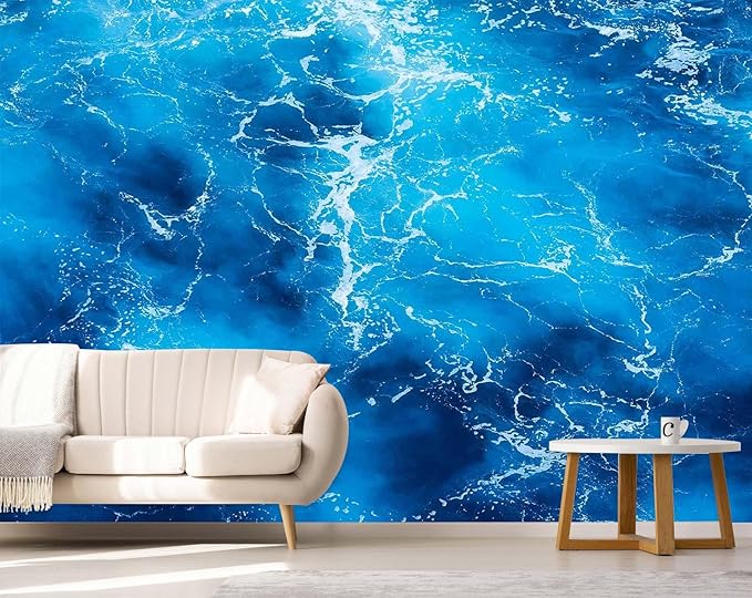 Ocean Wallpaper Nature Seascape with Blue SeaWater Wall Mural for Bedroom Living Room(Not Self-Adhesive)