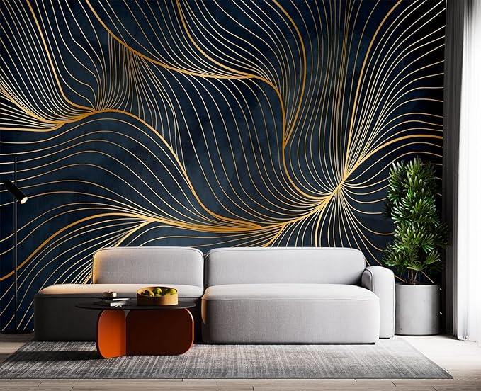 Simple Golden Lines Wall Mural Wallpaper for Bedroom 178" x 117"