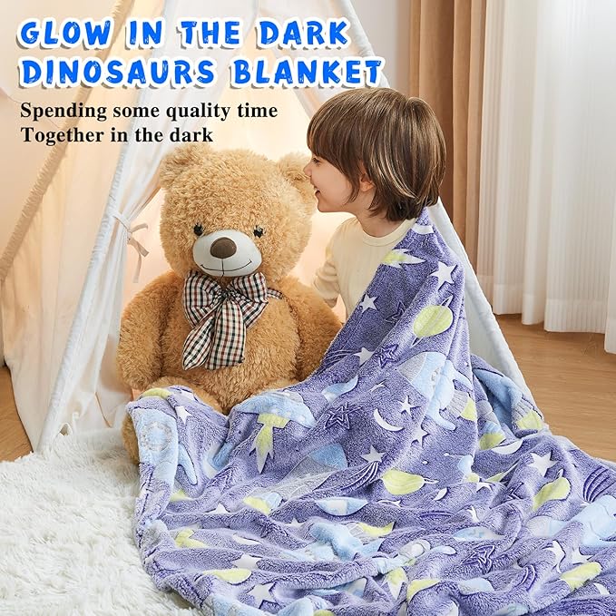 inhand 2 3 4 5 6 7 8 9 10 11 12 13 Year Old Boy Birthday Gifts, Glow in The Dark Space Planet Galaxy Soft Blanket for Boys Cute Kids Throw Blanket Funny Stars Blanket Boys Room Decor (50"x60"Space)