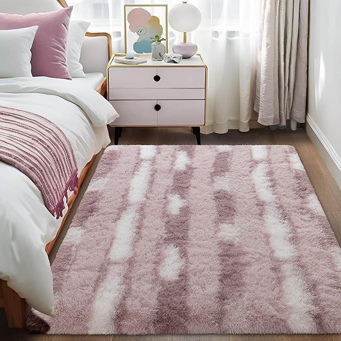 Meralax Abstract Pink Area Rugs for Living Room Bedroom Girls, 4x6 Feet Soft Fluffy Shaggy Bedside Rug, Indoor Floor Plush Carpet for Kids Girls, Dorms, Nursery Rooms, Home Decor Aesthetic