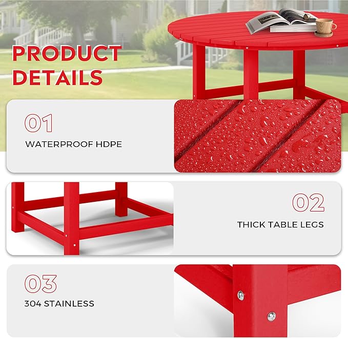 Costaelm Paradise Kids 5-Piece HDPE Outdoor Patio Round Dining Table and Chairs Set, Red