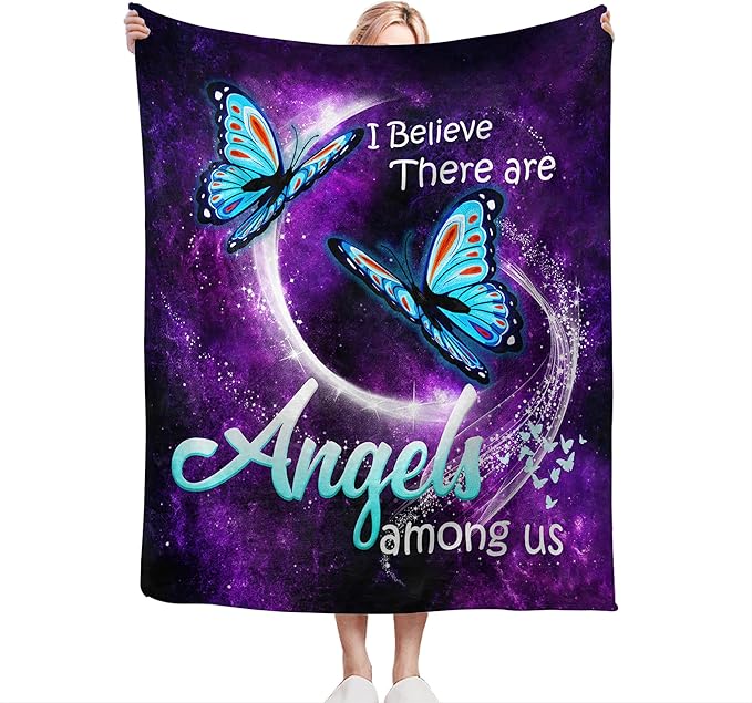Blue Butterfly Blanket Throws Butterfly Gifts Angels Butterfly Throw Blanket for Girls Women Kids Adults Soft Warm Cozy Fleece Blanket for Couch Sofa Bed 50"x40"