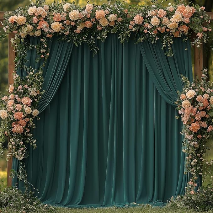 Dark Green Backdrop Curtains for Wedding Parties, 10x7FT Wrinkle Free Photo Backdrop Curtains for Wedding Birthday Party Baby Shower, Fabric Drape with Rod Pockets 5ft x 7ft, 2 Panels