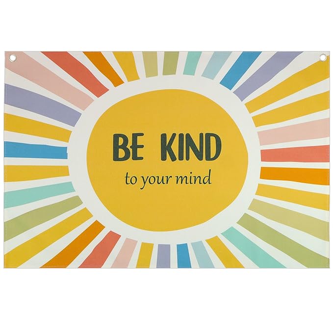 Mental Health Inspirational Rectangular Banner Flag Wall Decor Gift for Boy Girl Kid Teen,Classroom Therapy Office Homeschool Reading Room Decor-Birthday Christmas Gift-Be Kind to Your Mind