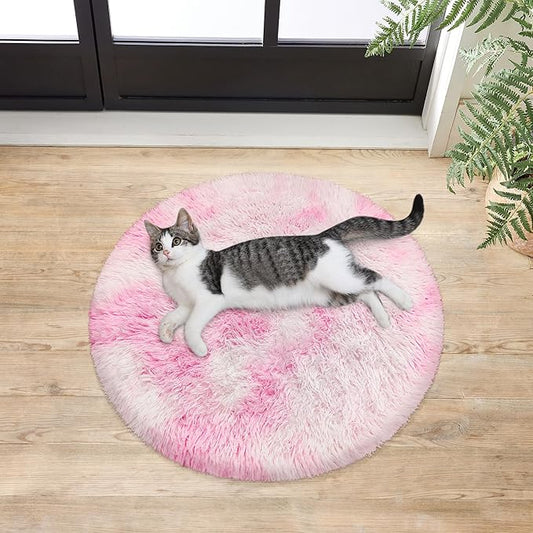 2x2 ft Small Fluffy Round Rug for Girls Bedroom,Soft Shaggy Kids Pink Rugs Kawaii Colorful Carpet Fuzzy for Room Kids Bedroom Girls Dresser Playroom Nursery Storage Cabinet Décor