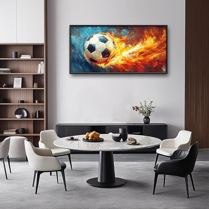 Olivine Sports Wall Art, Soccer Wall Decor, Abstract Football Canvas Prints Painting, Framed Artwork for Bathroom Bedroom Living Room Office Home Gym Decoration 60"x30"