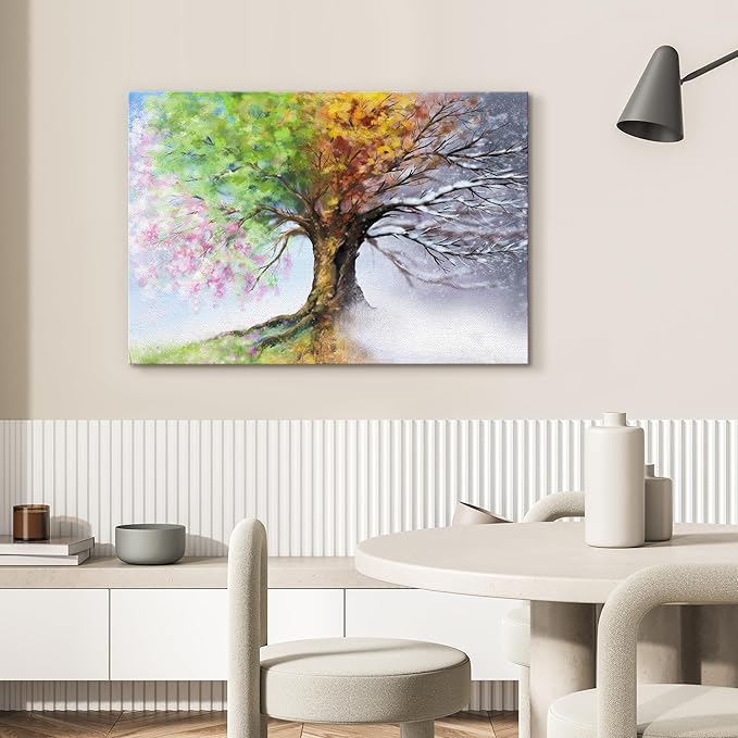 SIGNWIN Canvas Wall Art Four Seasons Fantasy Tree with Colorful Leaves Nature Illustrations Modern Chic Multicolor for Living Room, Bedroom, Office - 16"x24"